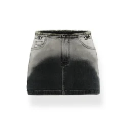 NotaWear Raw Waistline Gradient Denim Mini Skirt Black