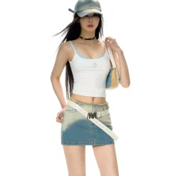 NotaWear Raw Waistline Gradient Denim Mini Skirt Blue
