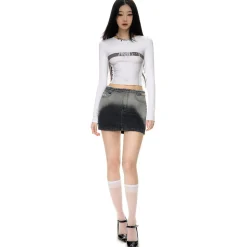 NotaWear Raw Waistline Gradient Denim Mini Skirt Black