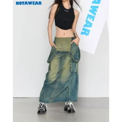 NotAwear Retro Washed Overall Denim Skirt