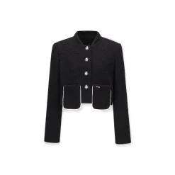 NotAwear Silver Button Short Woolen Blazer Black
