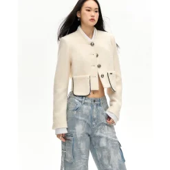 NotAwear Silver Button Short Woolen Blazer White