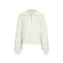 NotAwear Tassel Lapel Half-Zip Knit Sweater Cream