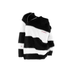 NotAwear Two-Way Zipper Off-Shoulder Faux Mink Sweater Black