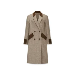 NotAwear Vintage Color Blocked Woolen Long Coat Khaki