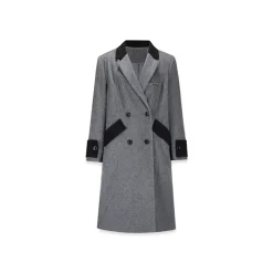 NotAwear Vintage Color Blocked Woolen Long Coat Grey