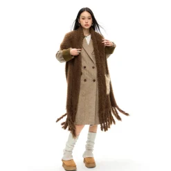 NotAwear Vintage Color Blocked Woolen Long Coat Khaki