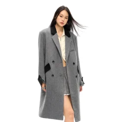 NotAwear Vintage Color Blocked Woolen Long Coat Grey