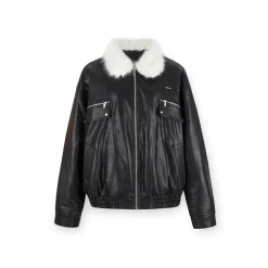 NotAwear Vintage Fur Collar Leather Jacket Black