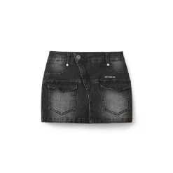 NotAwear Vintage Wash Denim Skirt Shorts Black