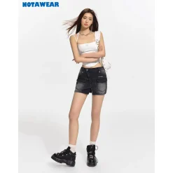 NotAwear Vintage Wash Denim Skirt Shorts Black