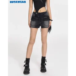 NotAwear Vintage Wash Denim Skirt Shorts Black