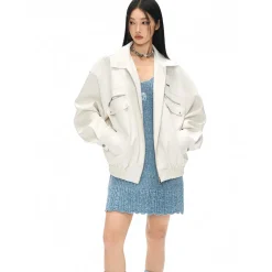 NotAwear Vintage Zipper Leather Jacket White