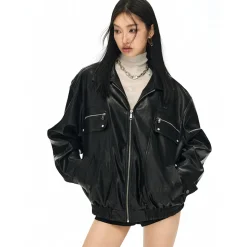 NotAwear Vintage Zipper Leather Jacket Black