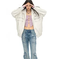NotAwear Vintage Zipper Leather Jacket White