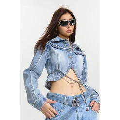 NotAwear Washed Cutting Short Denim Jacket
