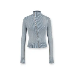 NotAwear Washed Irregular Zip Up Knit Top Blue