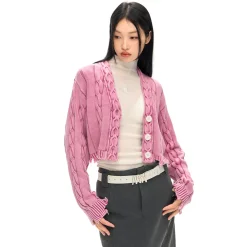 NotAwear Washed Pink Twisted Knit Cardigan