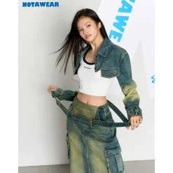NotAwear Washed Short Denim Jacket Blue