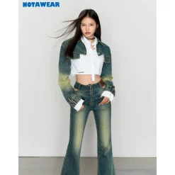 NotAwear Washed Short Denim Jacket Blue