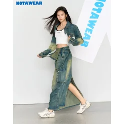 NotAwear Washed Short Denim Jacket Blue
