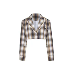 NotAwear Woolen Fake-2-Piece Checkered Short Blazer