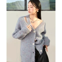 NotAwear Woolen Hollow Cutting Cardigan Blue