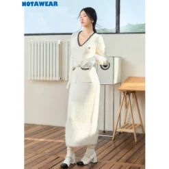 NotAwear Woolen Mohair V-Neck Knit Dress White