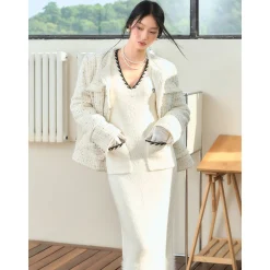 NotAwear Woolen Mohair V-Neck Knit Dress White