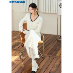 NotAwear Woolen Mohair V-Neck Knit Dress White