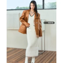 NotAwear Woolen Mohair V-Neck Knit Dress White