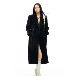 NotAwear Woolen Nipped Waist Oversized Coat Black