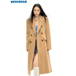 NotAwear Woolen Nipped Waist Oversized Coat Camel