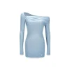 NotAwear Wrinkled Woolen Knit Off-Shoulder Dress Blue