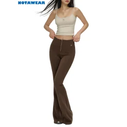 NotaWear Zipper Elastic Flare Pants Brown