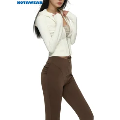 NotaWear Zipper Elastic Flare Pants Brown