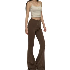 NotaWear Zipper Elastic Flare Pants Brown