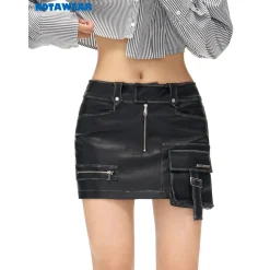 NotAwear Zipper Leather Cargo Skirt Shorts Black