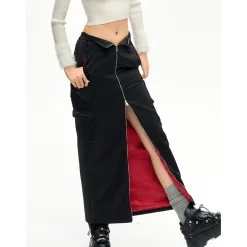 NotAwear Zipper Split Cutting Cargo Skirt Black