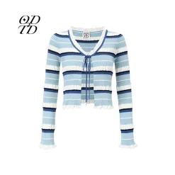 ODTD Lace Strap Knitted Cardigan Top Blue