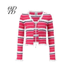 ODTD Lace Strap Knitted Cardigan Top Pink