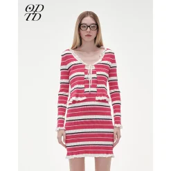 ODTD Lace Strap Knitted Cardigan Top Pink