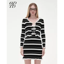 ODTD Lace Strap Knitted Cardigan Top Black
