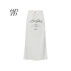 ODTD Printed Slogan Drawstring Maxi Skirt White