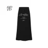 ODTD Printed Slogan Drawstring Maxi Skirt Black
