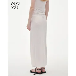 ODTD Printed Slogan Drawstring Maxi Skirt White