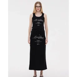 ODTD Printed Slogan Drawstring Maxi Skirt Black