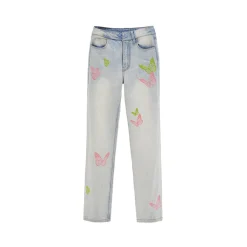 Palavas Embroidered Butterfly Straight-Leg Jeans