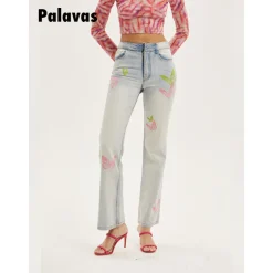 Palavas Embroidered Butterfly Straight-Leg Jeans