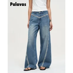Palavas Lace Edge Relaxed Fit Loose Denim Pants